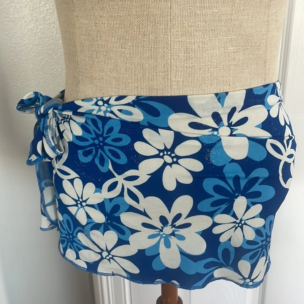 Y2K swim skirt floral cottagecore mod blue girls size 10 - Picture 9 of 9
